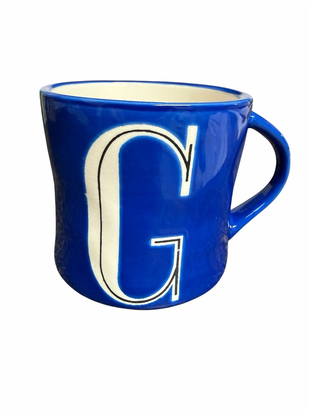 Anthropologie Hand Painted Monogram “G” Initial Blue Coffee Mug